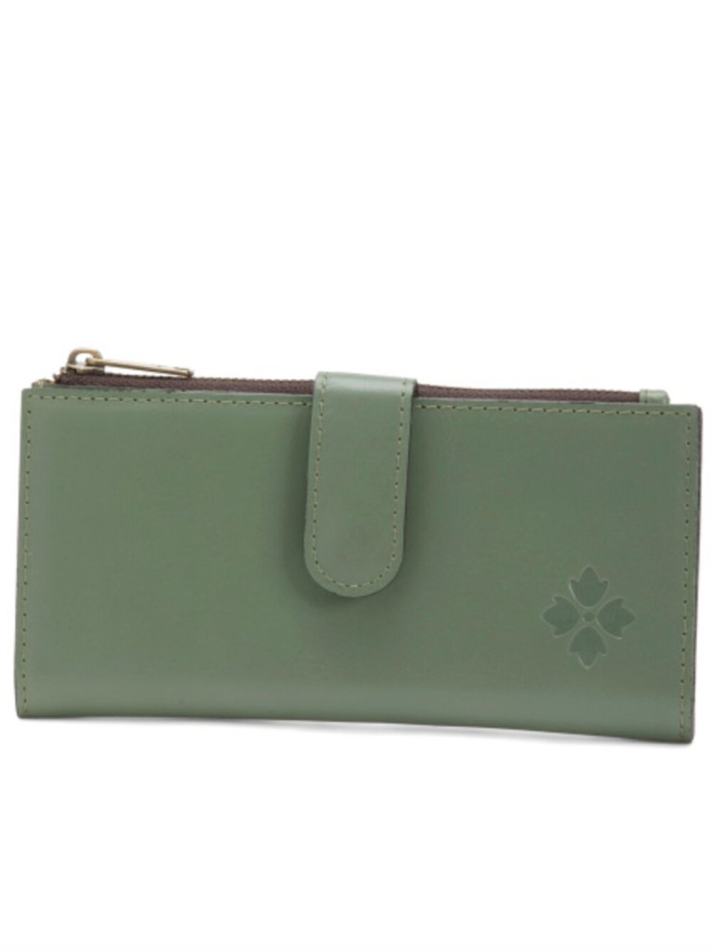 Patricia Nash Nazari Disstress Vtg Leather Continental Bi Fold Wallet Sage Green